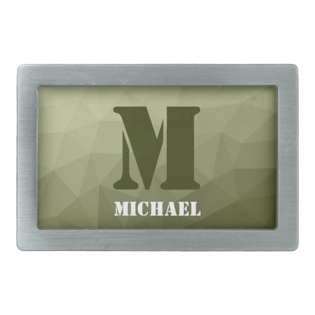 Army light green geometric mesh pattern Monogram Belt Buckle (Front)