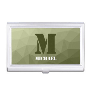 Army light green geometric mesh pattern Monogram Business Card Case