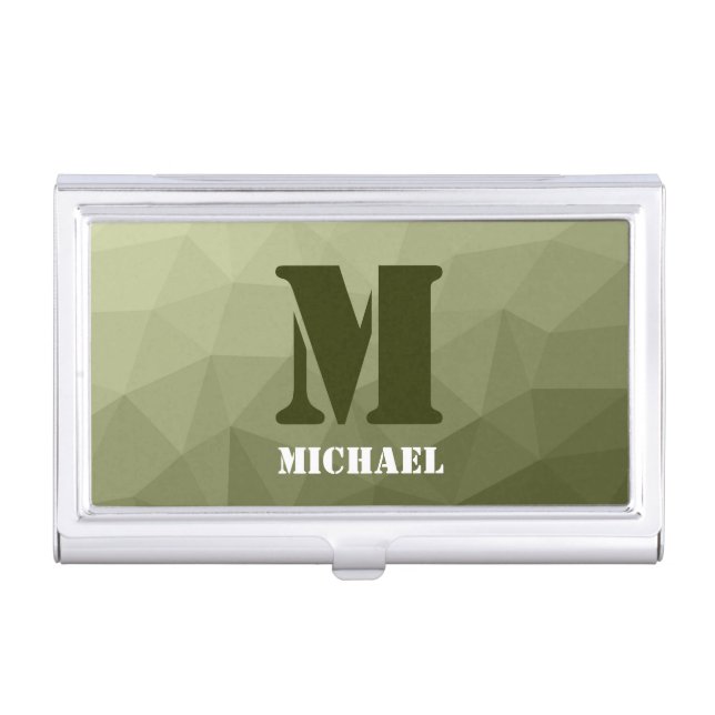 Army light green geometric mesh pattern Monogram Business Card Case (Front)