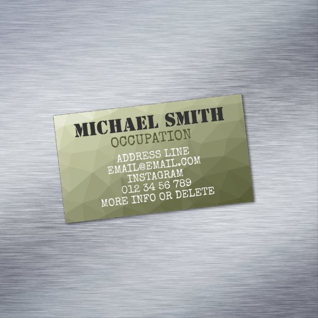 Army light green geometric mesh pattern Monogram Business Card Magnet (In Situ)
