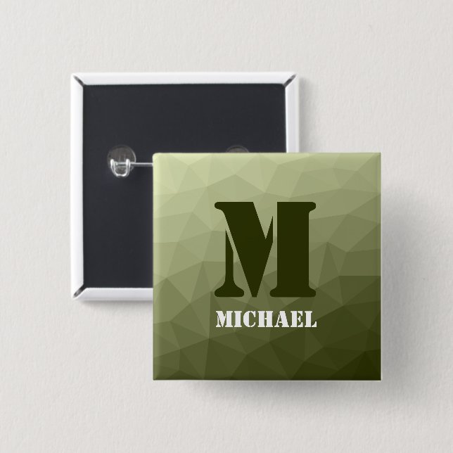 Army light green geometric mesh pattern Monogram Button (Front & Back)