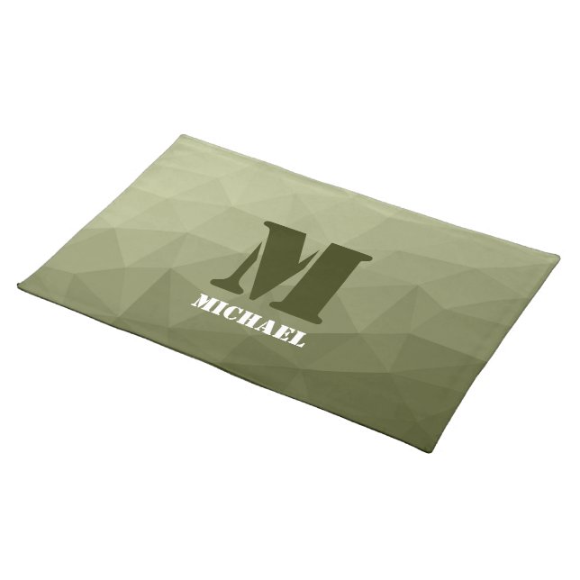 Army light green geometric mesh pattern Monogram Cloth Placemat (On Table)