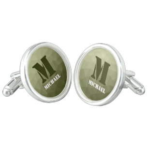 Army light green geometric mesh pattern Monogram Cufflinks