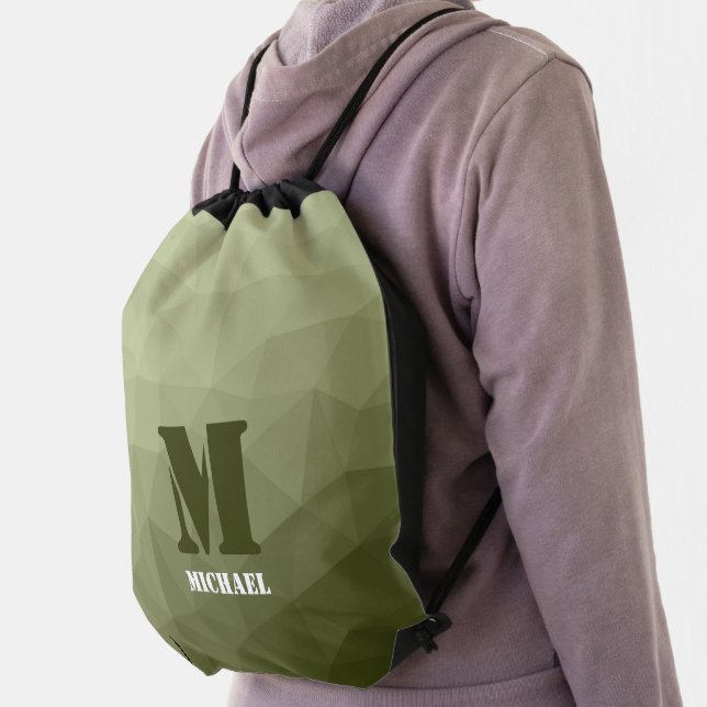 Army light green geometric mesh pattern Monogram Drawstring Bag (Insitu)