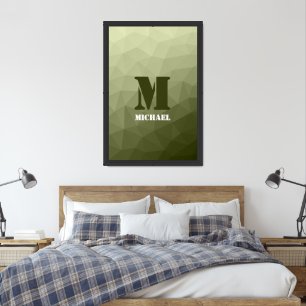 Army light green geometric mesh pattern Monogram Framed Art
