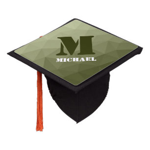 Army light green geometric mesh pattern Monogram Graduation Cap Topper