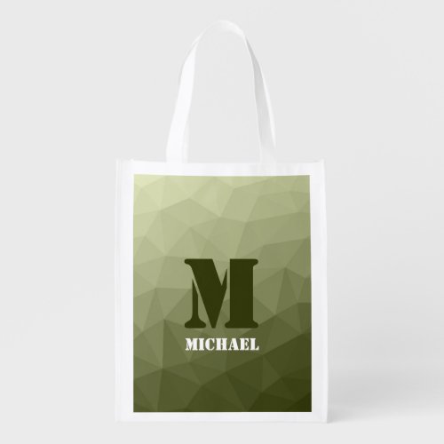 Army light green geometric mesh pattern Monogram Grocery Bag