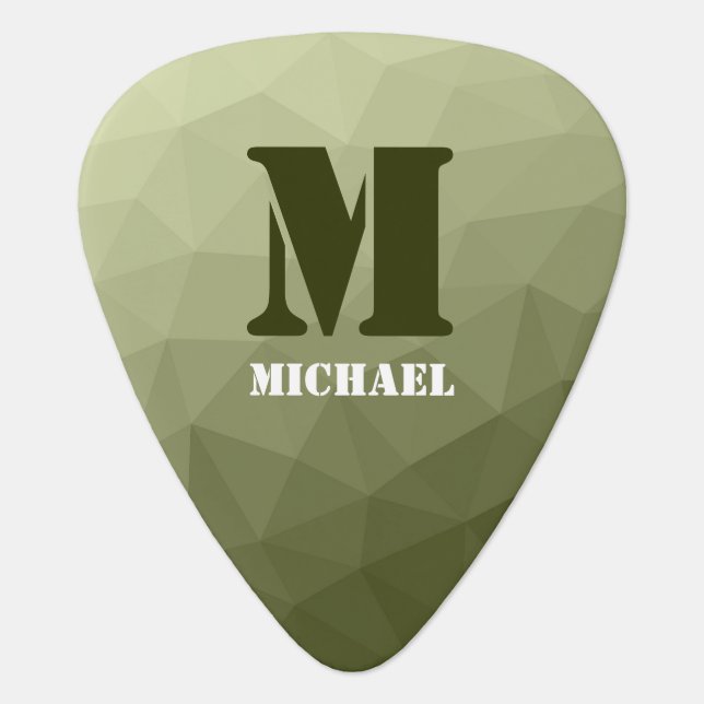 Army light green geometric mesh pattern Monogram Guitar Pick (Front)