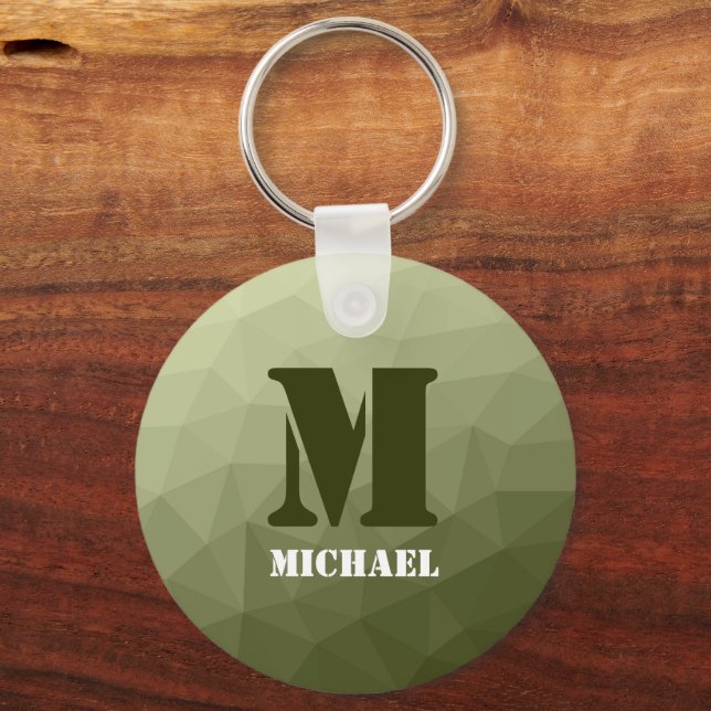 Army light green geometric mesh pattern Monogram Keychain (Front)