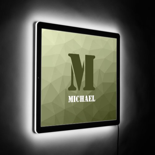 Army light green geometric mesh pattern Monogram LED Sign