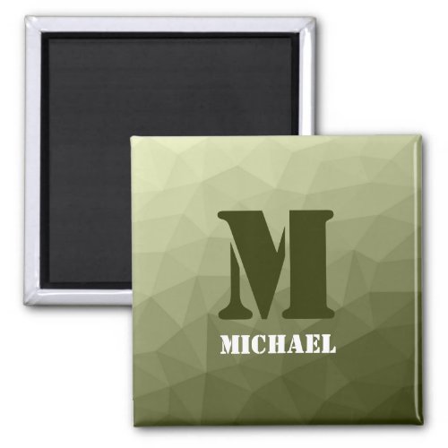 Army light green geometric mesh pattern Monogram Magnet