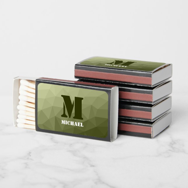 Army light green geometric mesh pattern Monogram Matchboxes (Stacked)