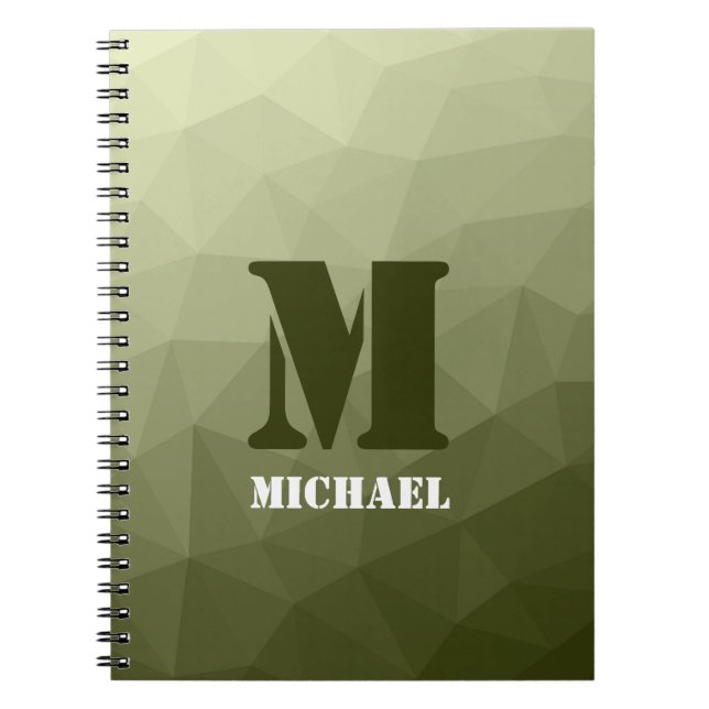 Army light green geometric mesh pattern Monogram Notebook (Front)