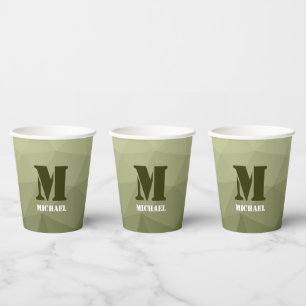 Army light green geometric mesh pattern Monogram Paper Cups