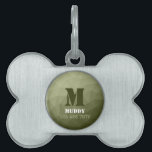 Army light green geometric mesh pattern Monogram Pet ID Tag<br><div class="desc">Army light green geometric mesh pattern Monogram and phone number Pet ID tag. Personalize Monogram with your dog custom initial and name. Army green gradient geometric mesh pattern triangles ombre. Triangle geometric mesh with light dark gray green ombre gradient.</div>