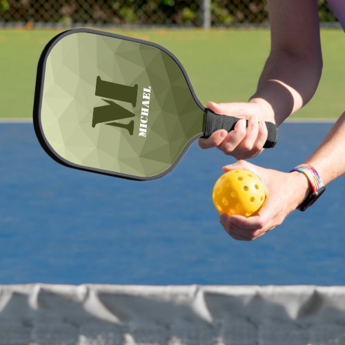 Army light green geometric mesh pattern Monogram Pickleball Paddle