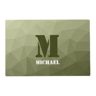 Army light green geometric mesh pattern Monogram Placemat
