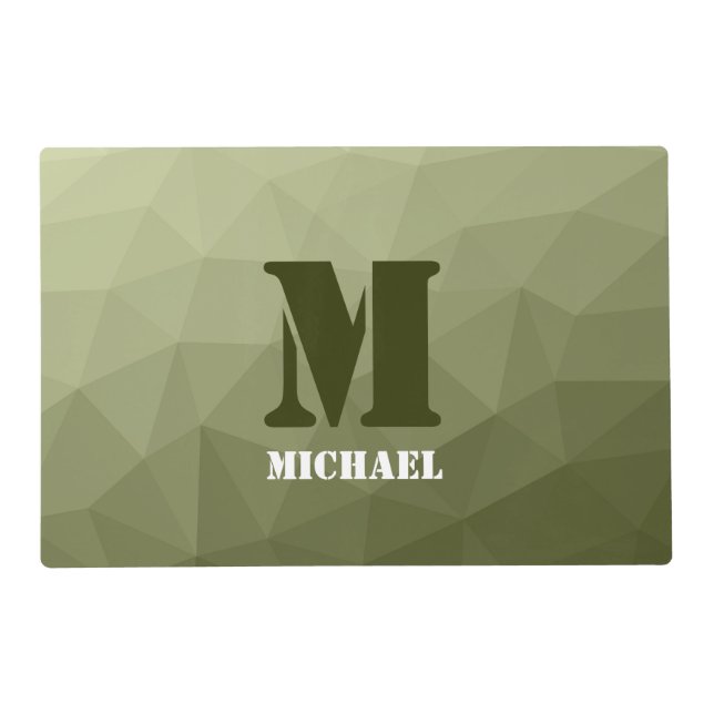 Army light green geometric mesh pattern Monogram Placemat (Front)