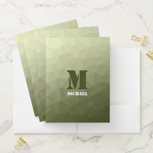 Army light green geometric mesh pattern Monogram Pocket Folder (In Situ)