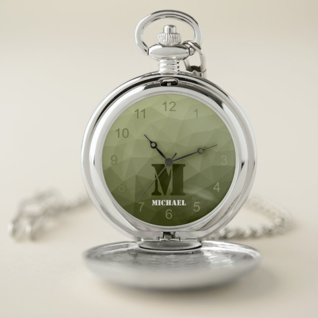 Army light green geometric mesh pattern Monogram Pocket Watch (Inside)
