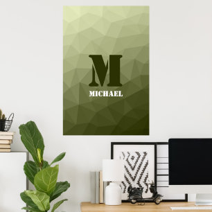 Army light green geometric mesh pattern Monogram Poster