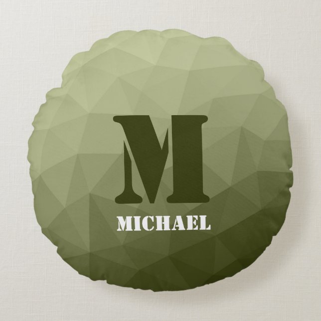 Army light green geometric mesh pattern Monogram Round Pillow (Front)
