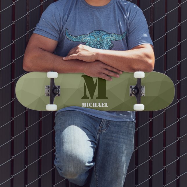 Army light green geometric mesh pattern Monogram Skateboard (Outdoor 3)