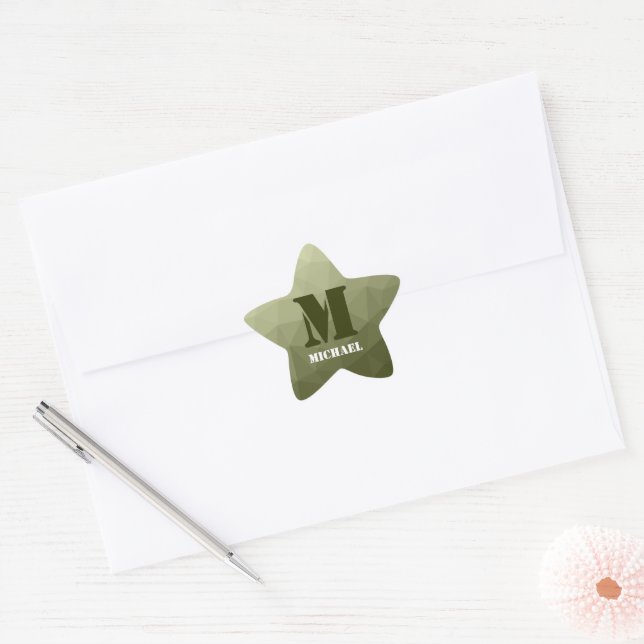Army light green geometric mesh pattern Monogram Star Sticker (Envelope)