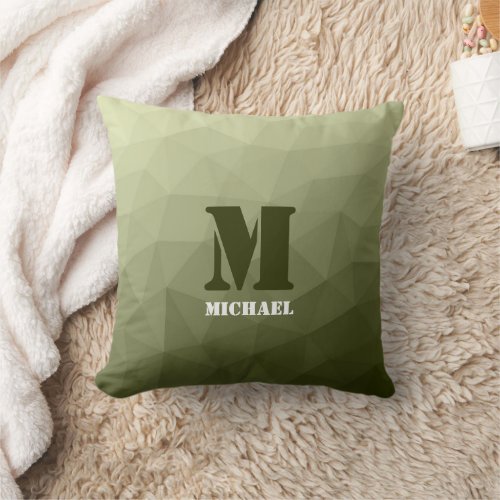 Army light green geometric mesh pattern Monogram Throw Pillow