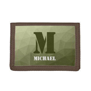 Army light green geometric mesh pattern Monogram Tri-fold Wallet