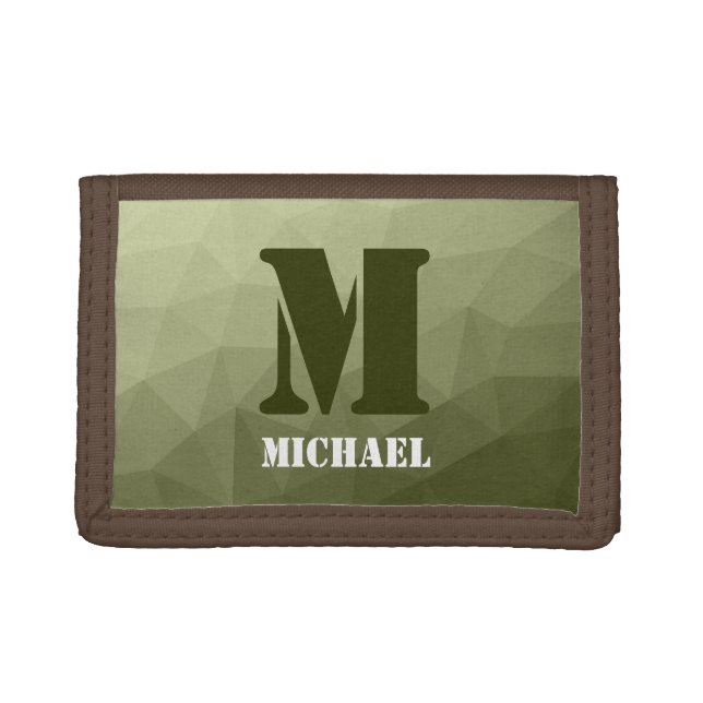 Army light green geometric mesh pattern Monogram Trifold Wallet (Front)