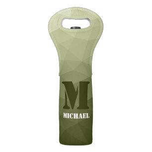 Army light green geometric mesh pattern Monogram Wine Bag