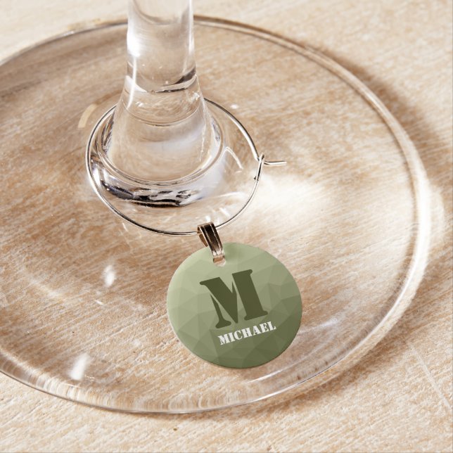 Army light green geometric mesh pattern Monogram Wine Charm (In Situ)