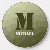 Army light green geometric mesh pattern Monogram Wireless Charger (Front)