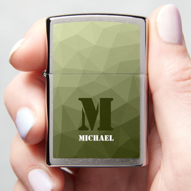 Army light green geometric mesh pattern Monogram Zippo Lighter (In Hand)