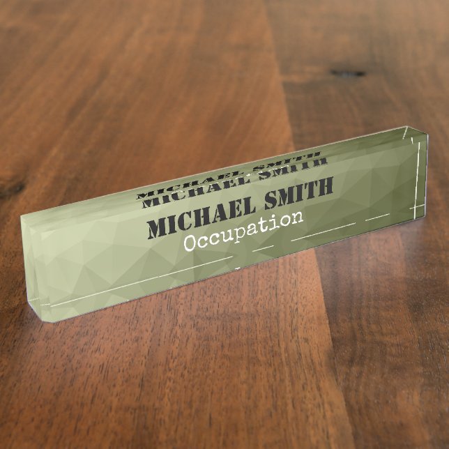Army light green geometric mesh pattern Your name Desk Name Plate (Side)