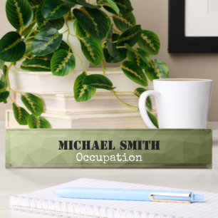 Army light green geometric mesh Your Custom name Desk Name Plate