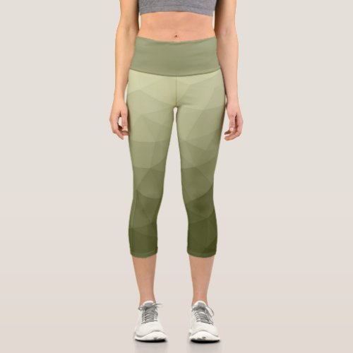 Army light green gradient geometric mesh pattern capri leggings