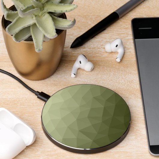 Army light green gradient geometric mesh pattern wireless charger (Desk 2)