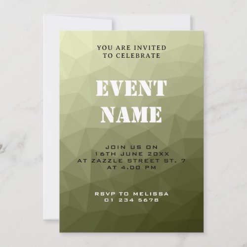 Army light green gradient geometric party event invitation