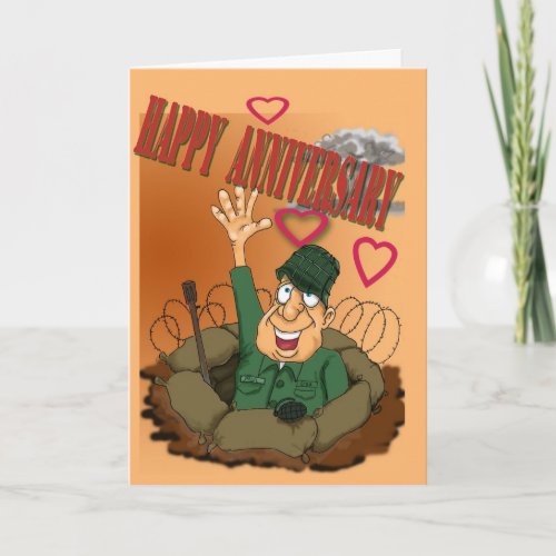 Army Man waiving Happy Anniversary Card