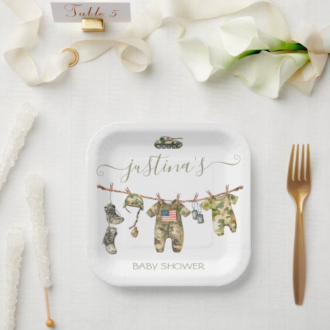 Army Military Baby Shower Clothesline Paper Plates (Wedding)