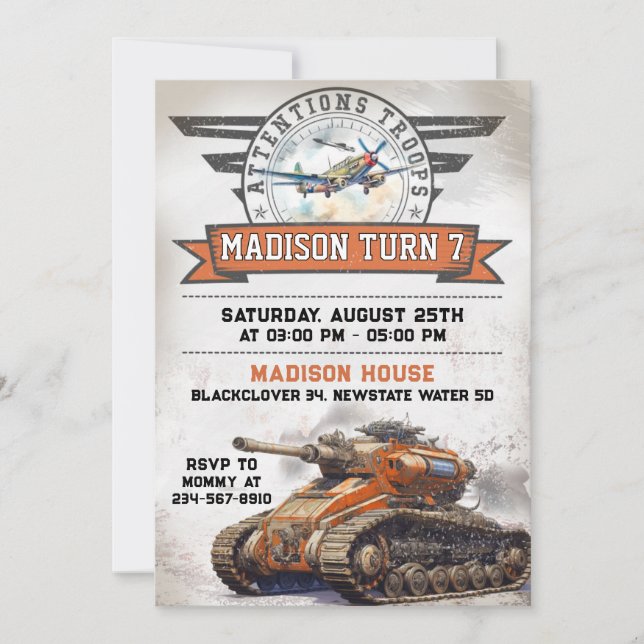 Army Military Birthday Party Invitation (Front)