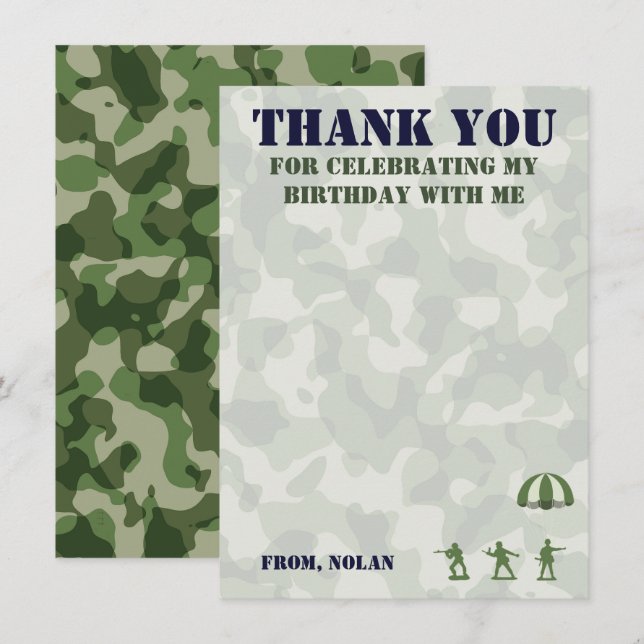  Army Military Birthday Thank You Note Cards (Front/Back)