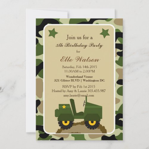 Army Military Camo Birthday Party Invitations