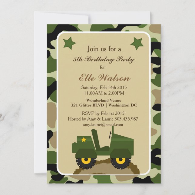 Army Military Camo Birthday Party Invitations (Front)
