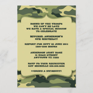 Army Military Camouflage Birthday Party Invite