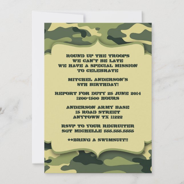 Army Military Camouflage Birthday Party Invite (Front)