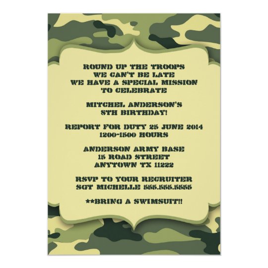 army military camouflage birthday party invite