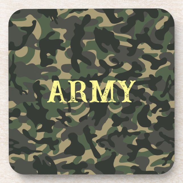 Army military camouflage green beverage coaster (Front)
